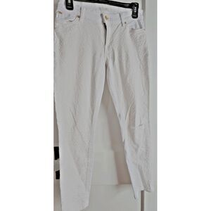 7 FOR ALL Mankind front embossed floral print white skinny jeans distressed Sz27